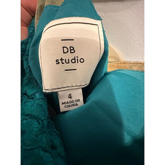 David's Bridal DB Studio Lined Lace Gown Dress Size 4 Blue Green EUC - Picture 4 of 5